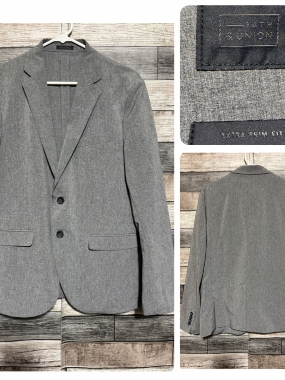 14th & Union Extra Trim Fit Travel Tech Blazer Men’s 40S Gray 2 Button